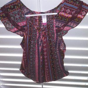 No Boundaries Colorful Peasant Blouse M-7-9